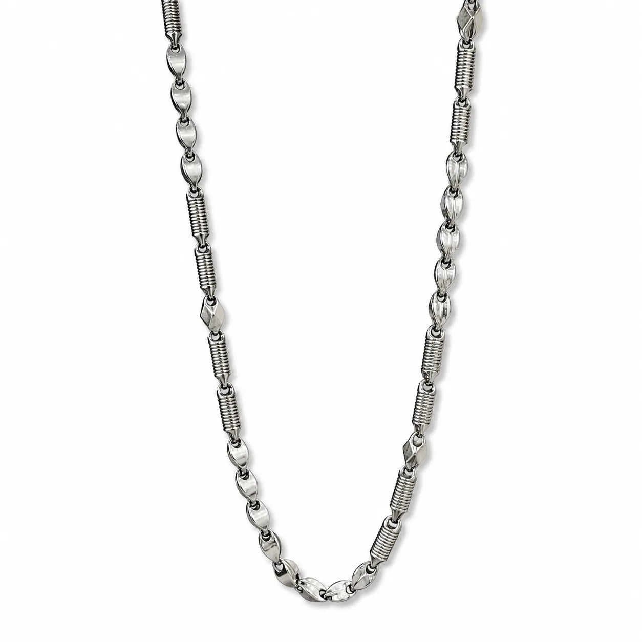 Marvel Silver leaf link silver chain for men with textured coil connectors