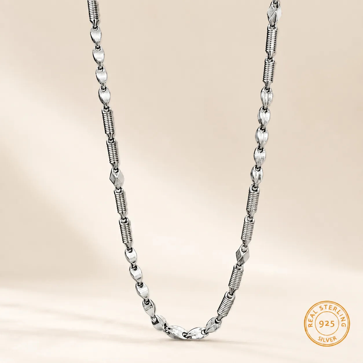 Marvel Silver leaf link silver chain for men with textured coil connectors