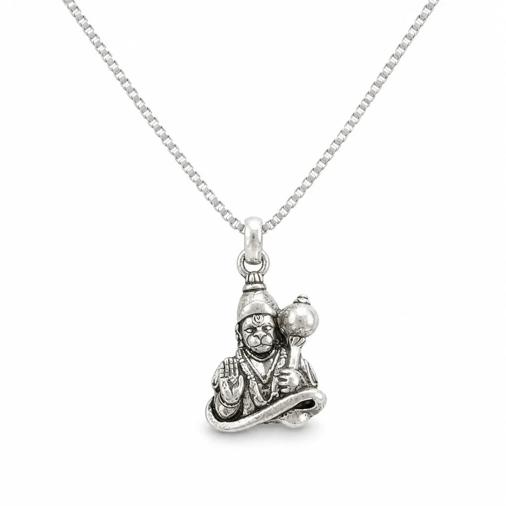 Marvel Silver Lord Hanuman unisex silver chain pendant with Bajrangbali design