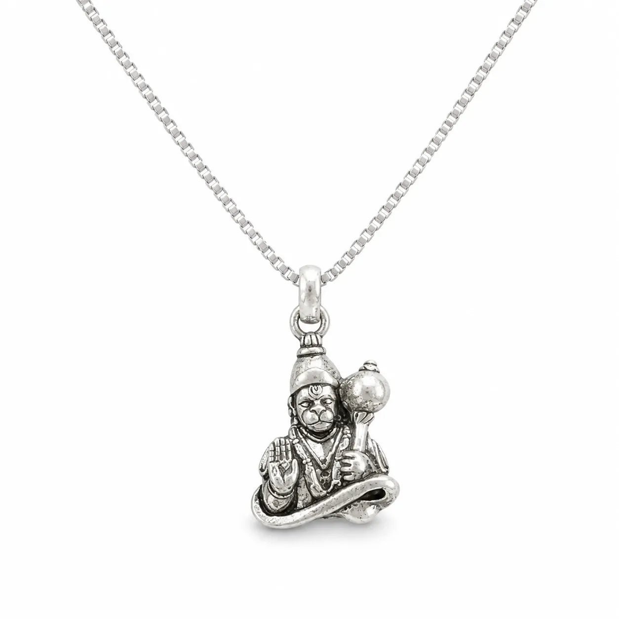 Marvel Silver Lord Hanuman unisex silver chain pendant with Bajrangbali design