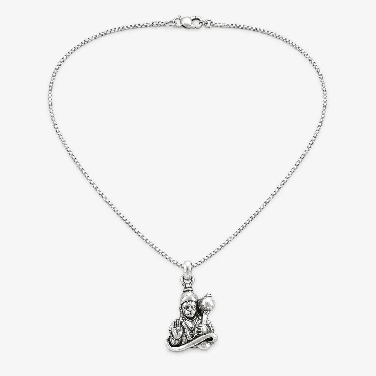 Marvel Silver Lord Hanuman unisex silver chain pendant with Bajrangbali design
