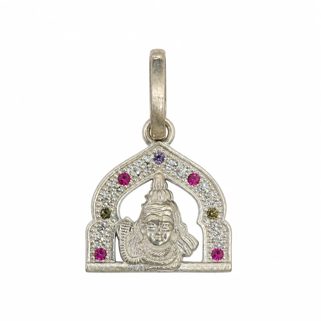 Silver Lord Shiva Mahadev Pendant with Multicolor Stone Design – Pendant Only – Marvel Silver