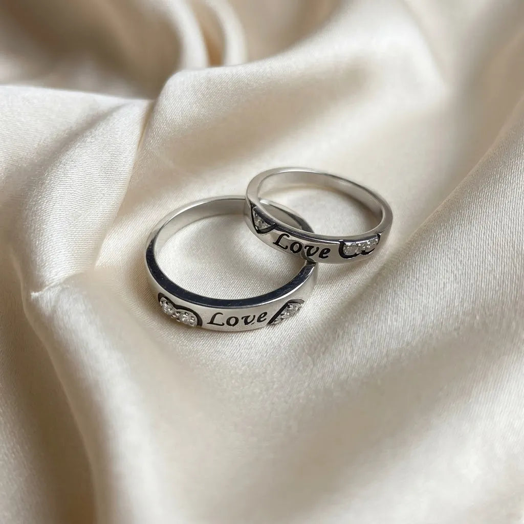Silver Love Couple Rings with Decorative Heart Design – Marvel Silver