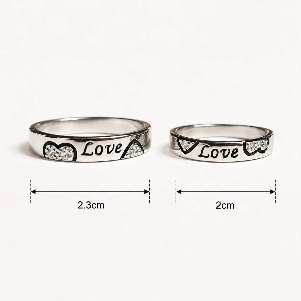 Silver Love Couple Rings with Decorative Heart Design – Marvel Silver
