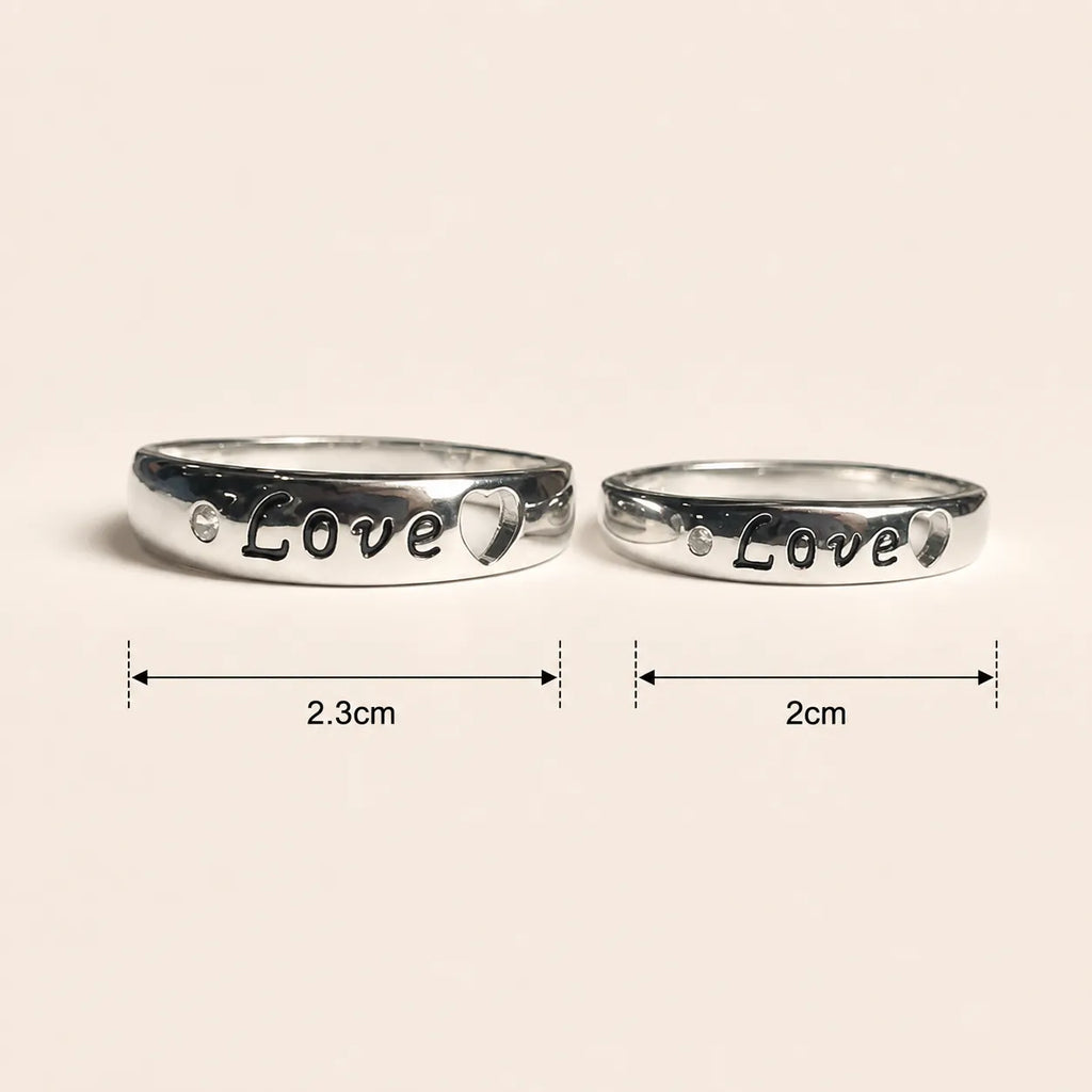 Silver Love Heart Couple Rings for Him and Her – Marvel Silver