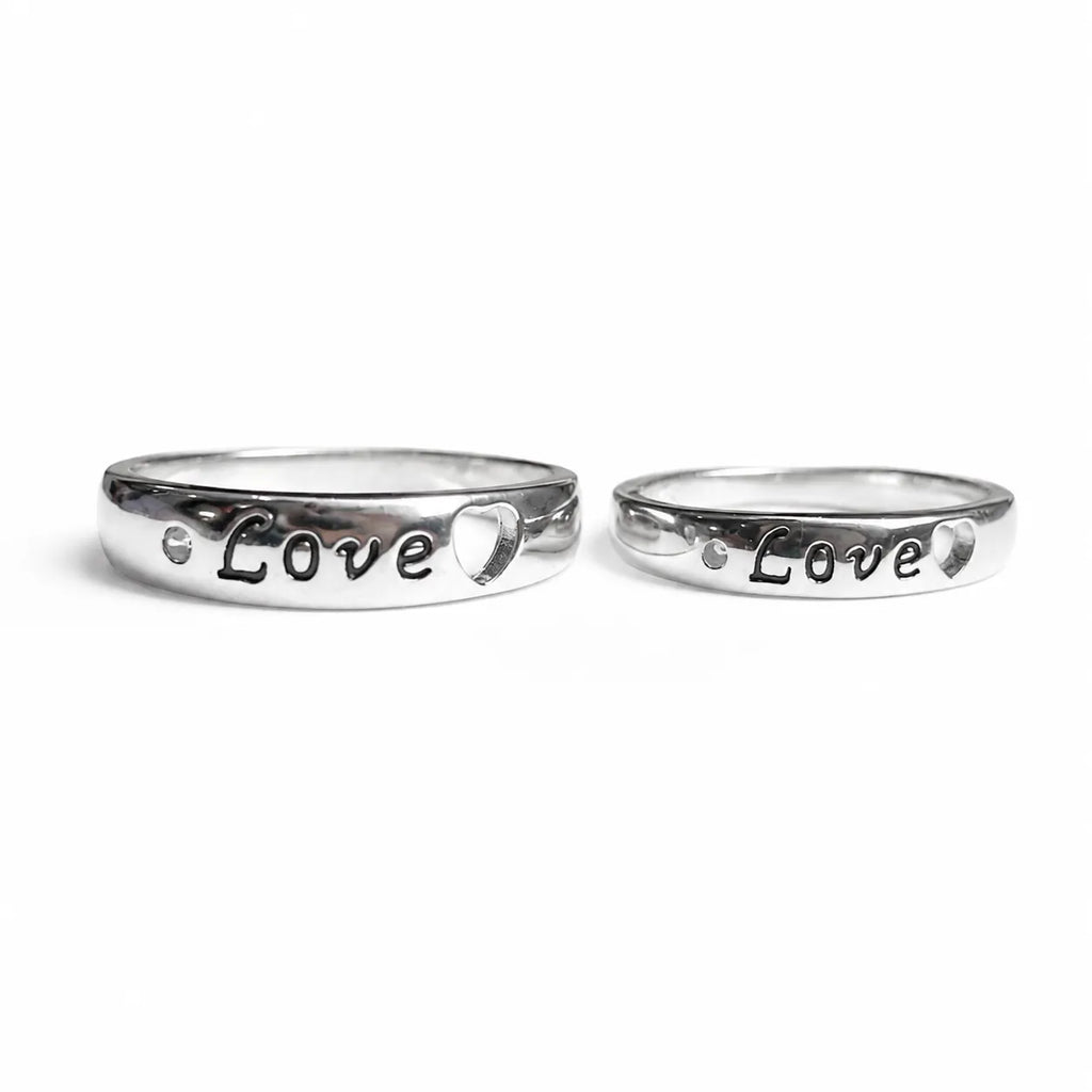 Silver Love Heart Couple Rings for Him and Her – Marvel Silver