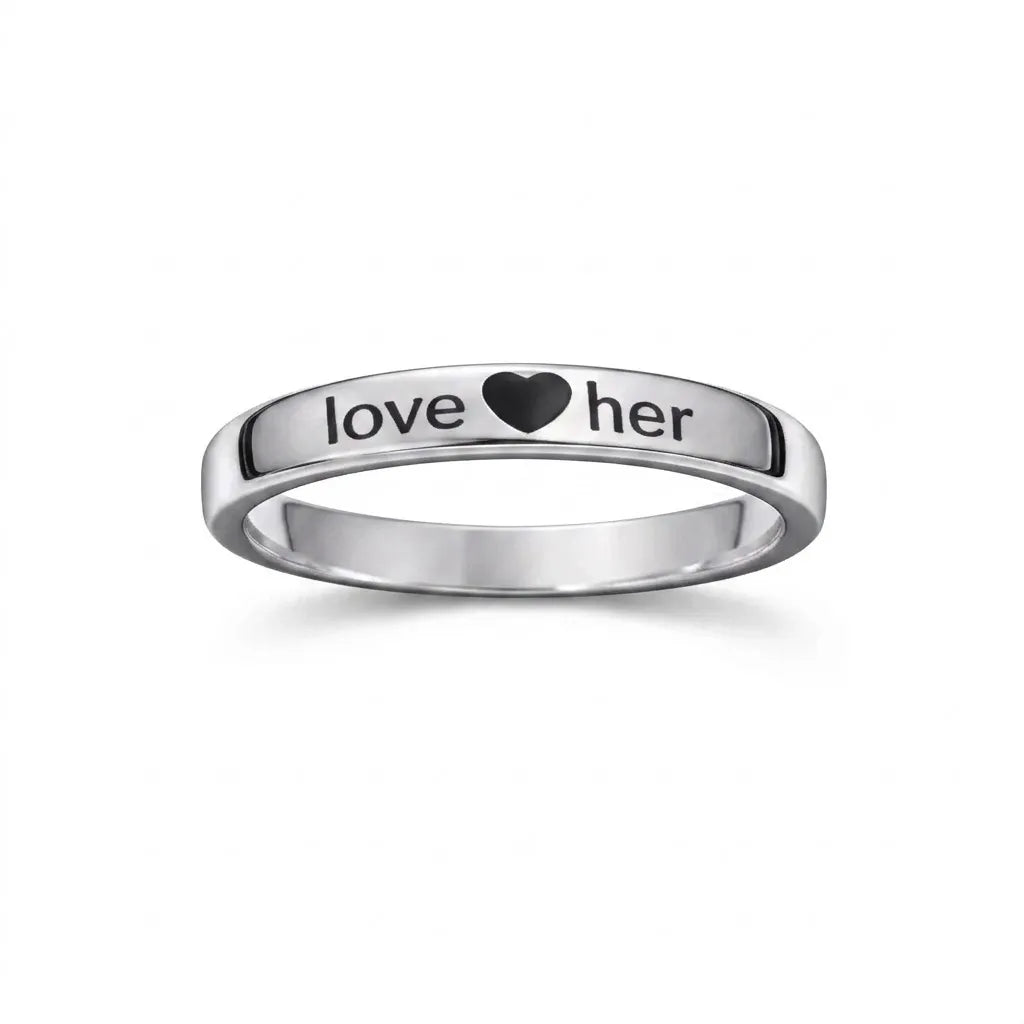 Marvel Silver Love Her engraved silver ring for women with heart design
