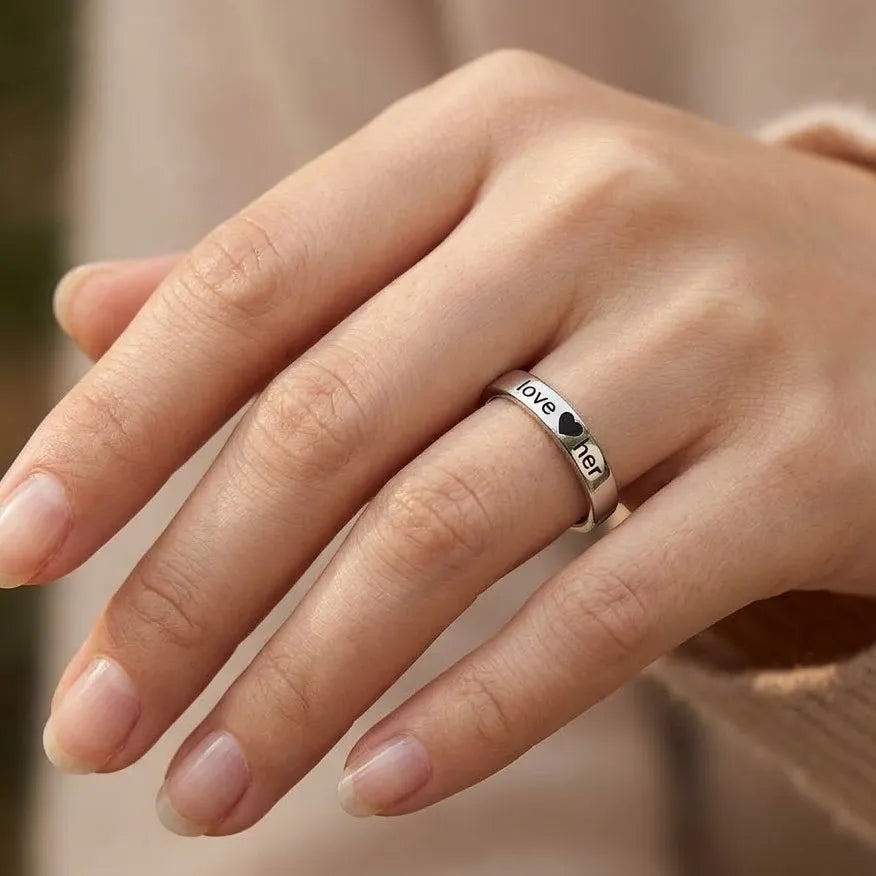 Marvel Silver Love Her engraved silver ring for women with heart design