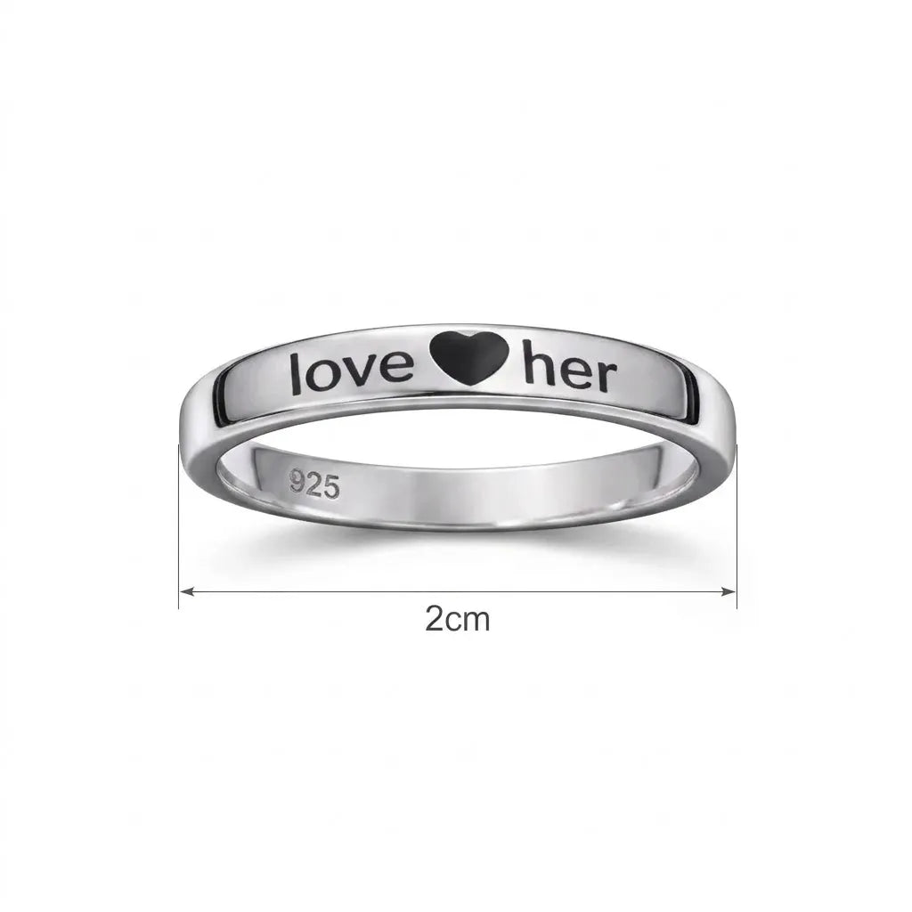 Marvel Silver Love Her engraved silver ring for women with heart design