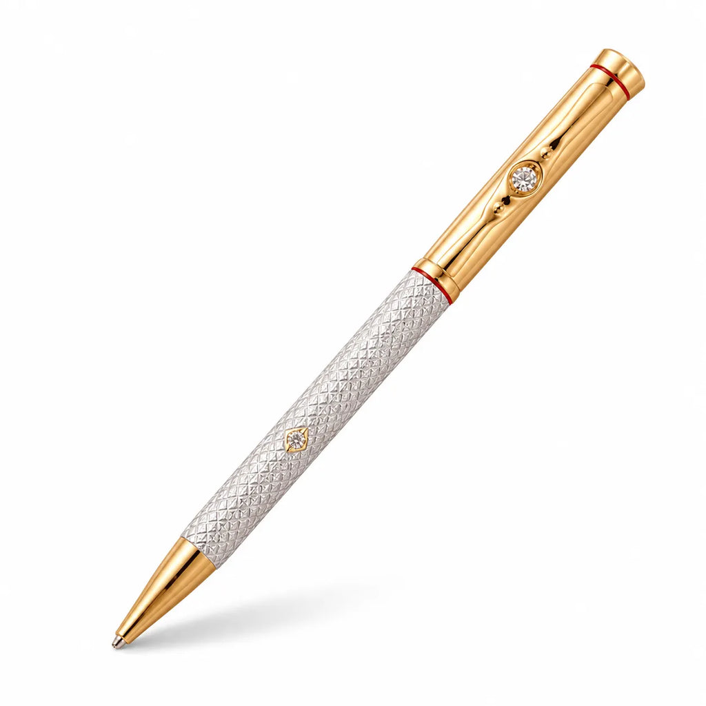 Marvel Silver gold luxury ballpoint pen with textured silver barrel and crystal accents