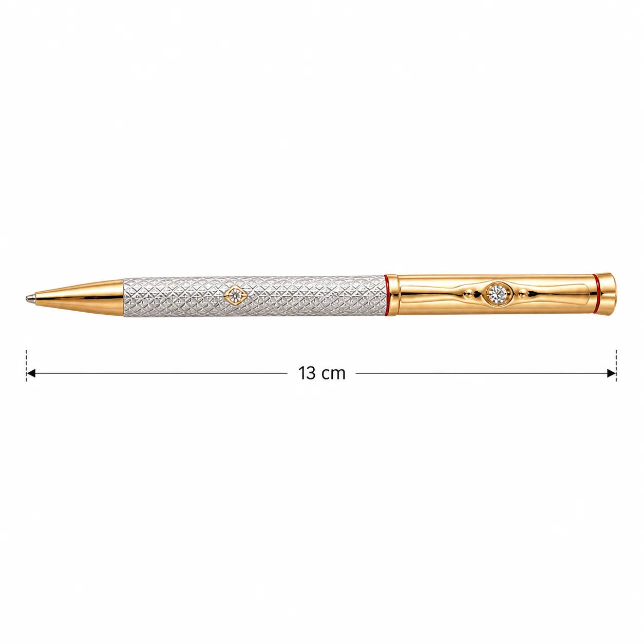 Marvel Silver gold luxury ballpoint pen with textured silver barrel and crystal accents