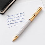 Marvel Silver gold luxury ballpoint pen with textured silver barrel and crystal accents