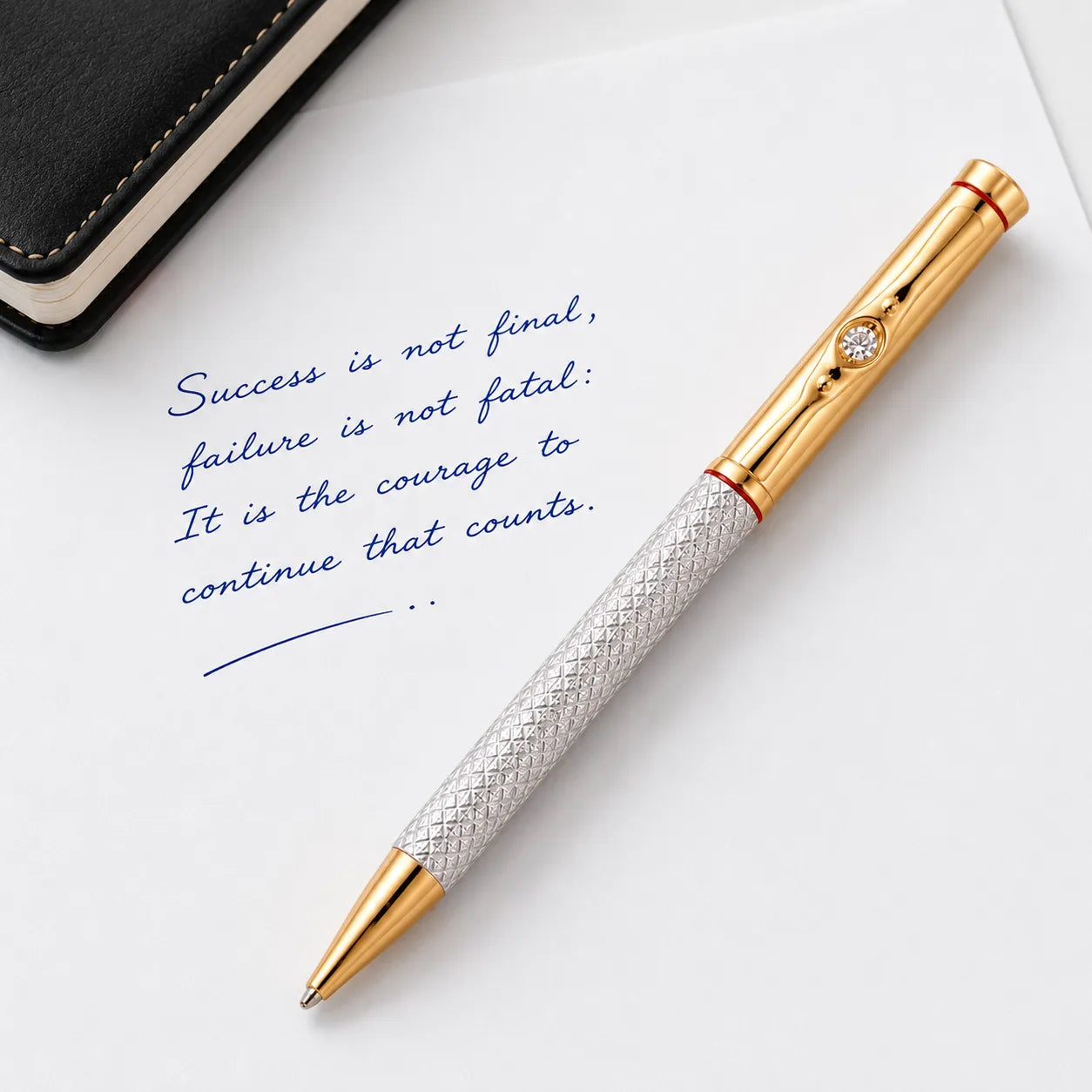 Marvel Silver gold luxury ballpoint pen with textured silver barrel and crystal accents