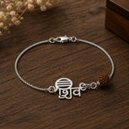 Marvel Silver Mahadev Rudraksha chain bracelet for men with Shiv symbol charm