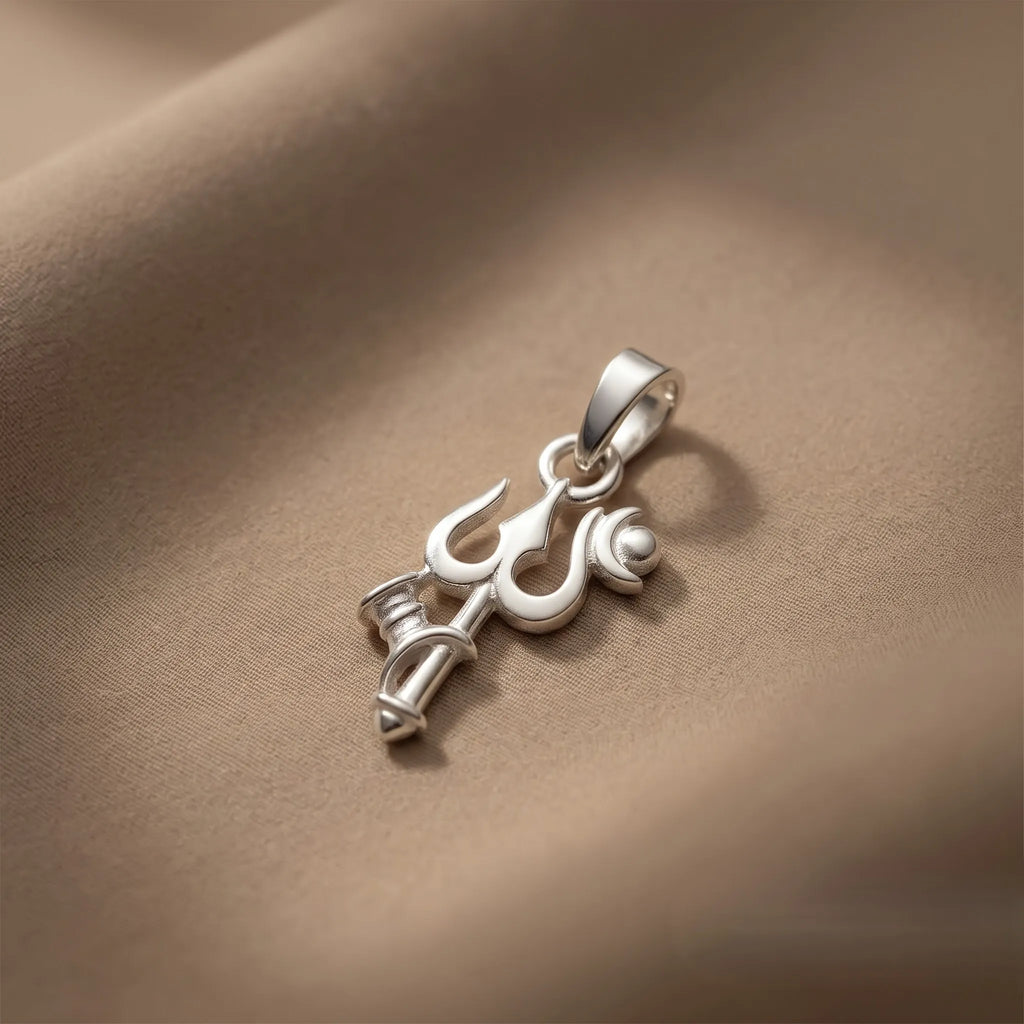 Silver Mahadev Trishul Damru Pendant for Men and Women – Pendant Only – Marvel Silver