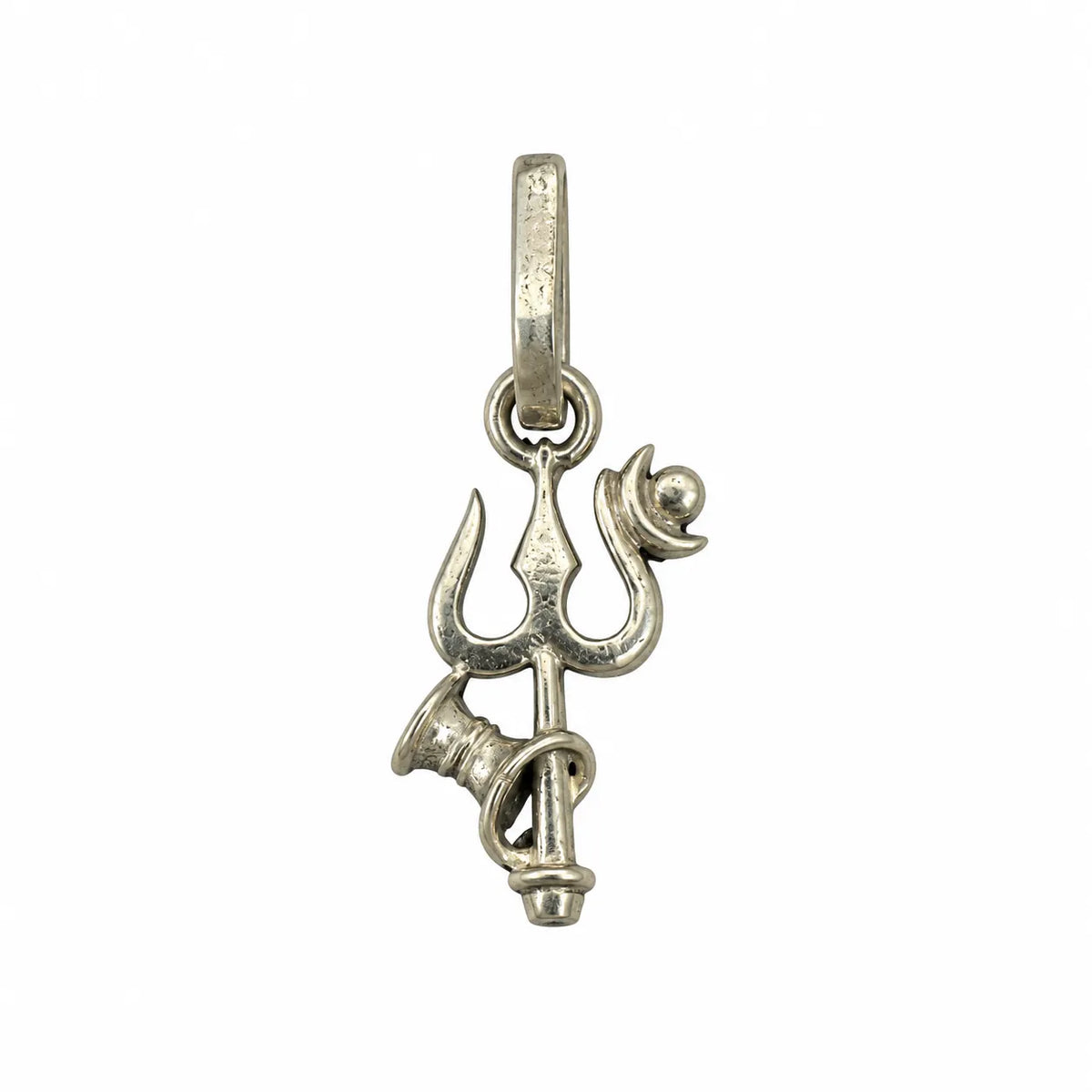 Silver Mahadev Trishul Damru Pendant for Men and Women – Pendant Only – Marvel Silver
