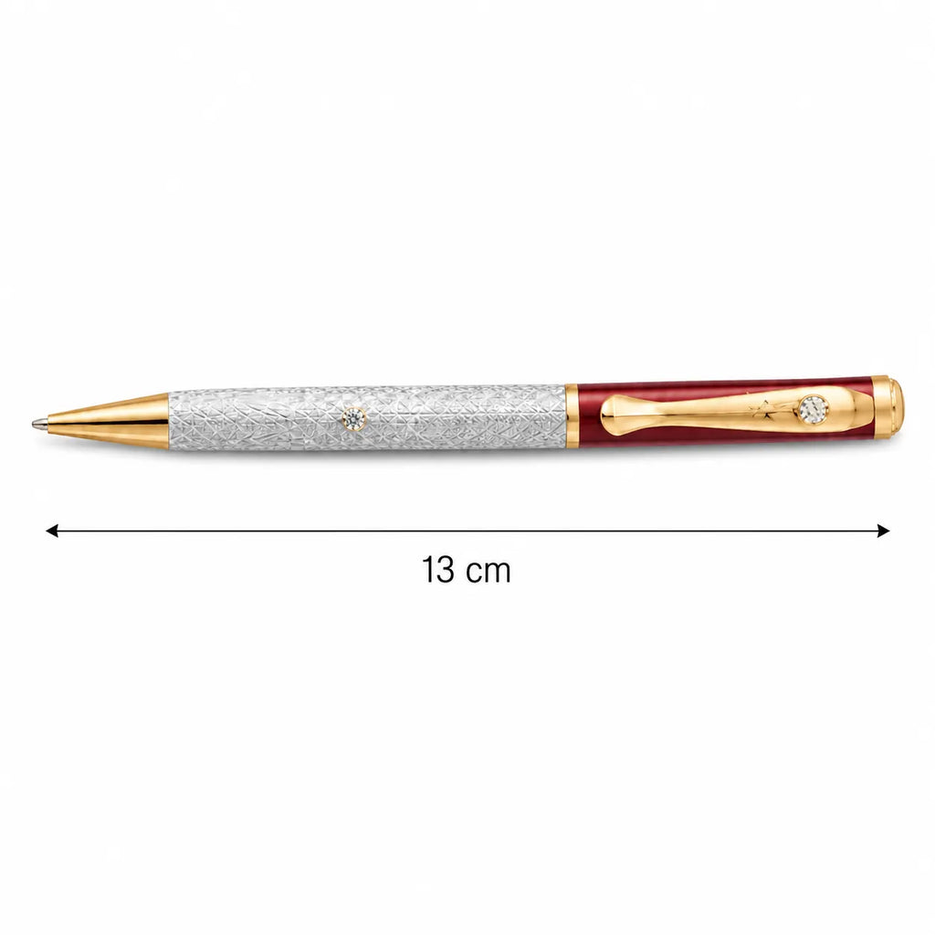 Marvel Silver maroon and gold luxury ballpoint pen with textured silver barrel