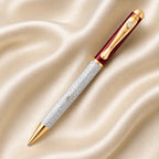 Marvel Silver maroon and gold luxury ballpoint pen with textured silver barrel