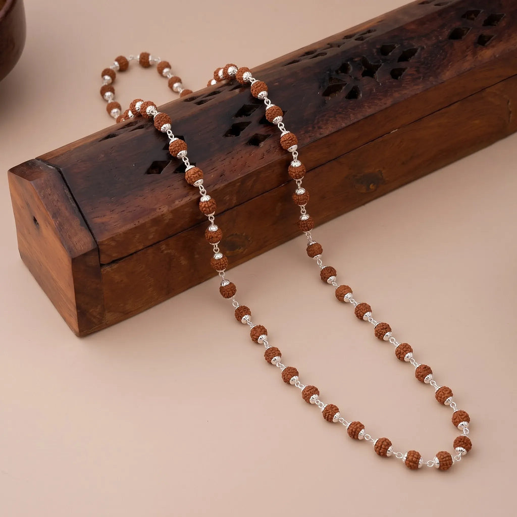 Silver Mini Rudraksha Chain Mala with Small Rudraksha Beads – Marvel Silver