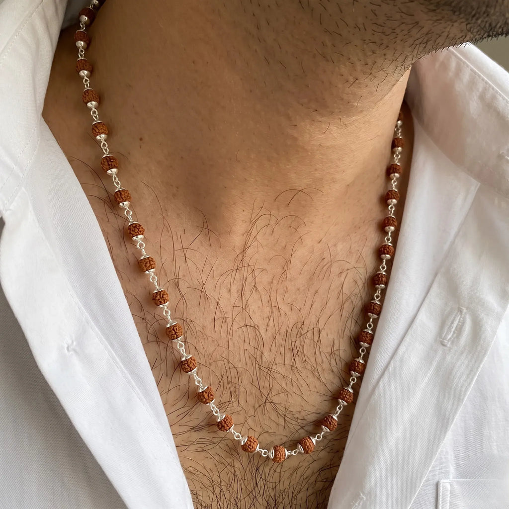 Silver Mini Rudraksha Chain Mala with Small Rudraksha Beads – Marvel Silver