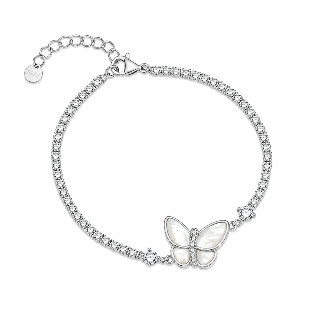 925 Sterling Silver Mother of Pearl Butterfly Bracelet for Women by Marvel Silver