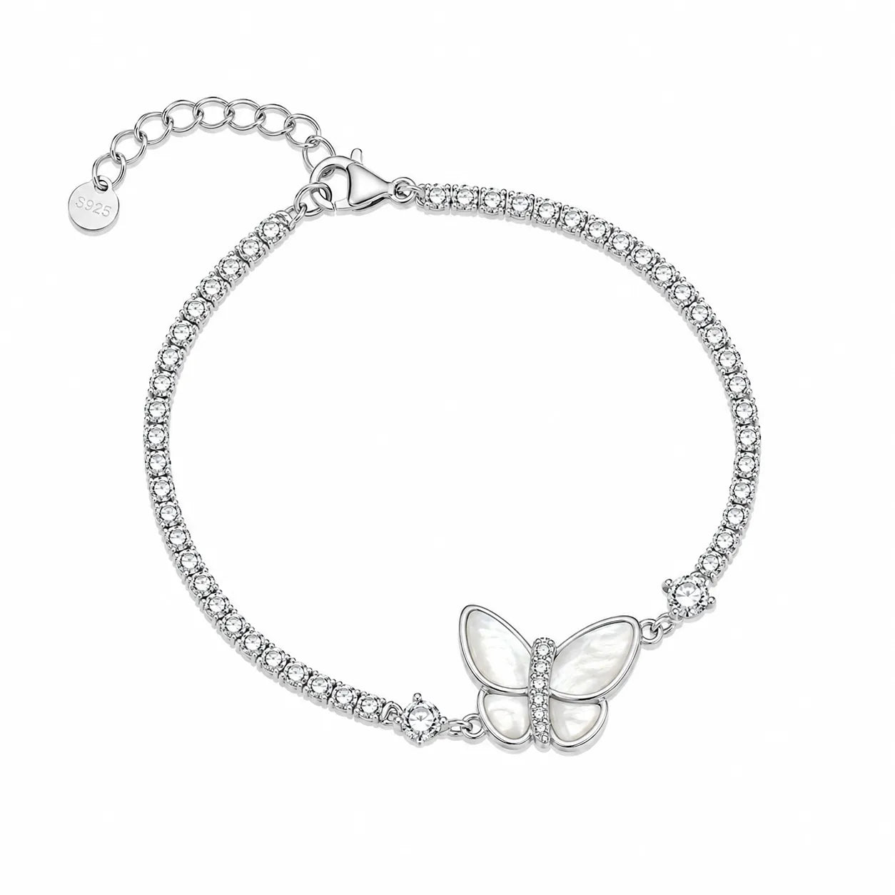925 Sterling Silver Mother of Pearl Butterfly Bracelet for Women by Marvel Silver