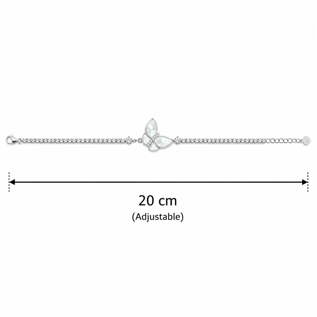925 Sterling Silver Mother of Pearl Butterfly Bracelet for Women by Marvel Silver
