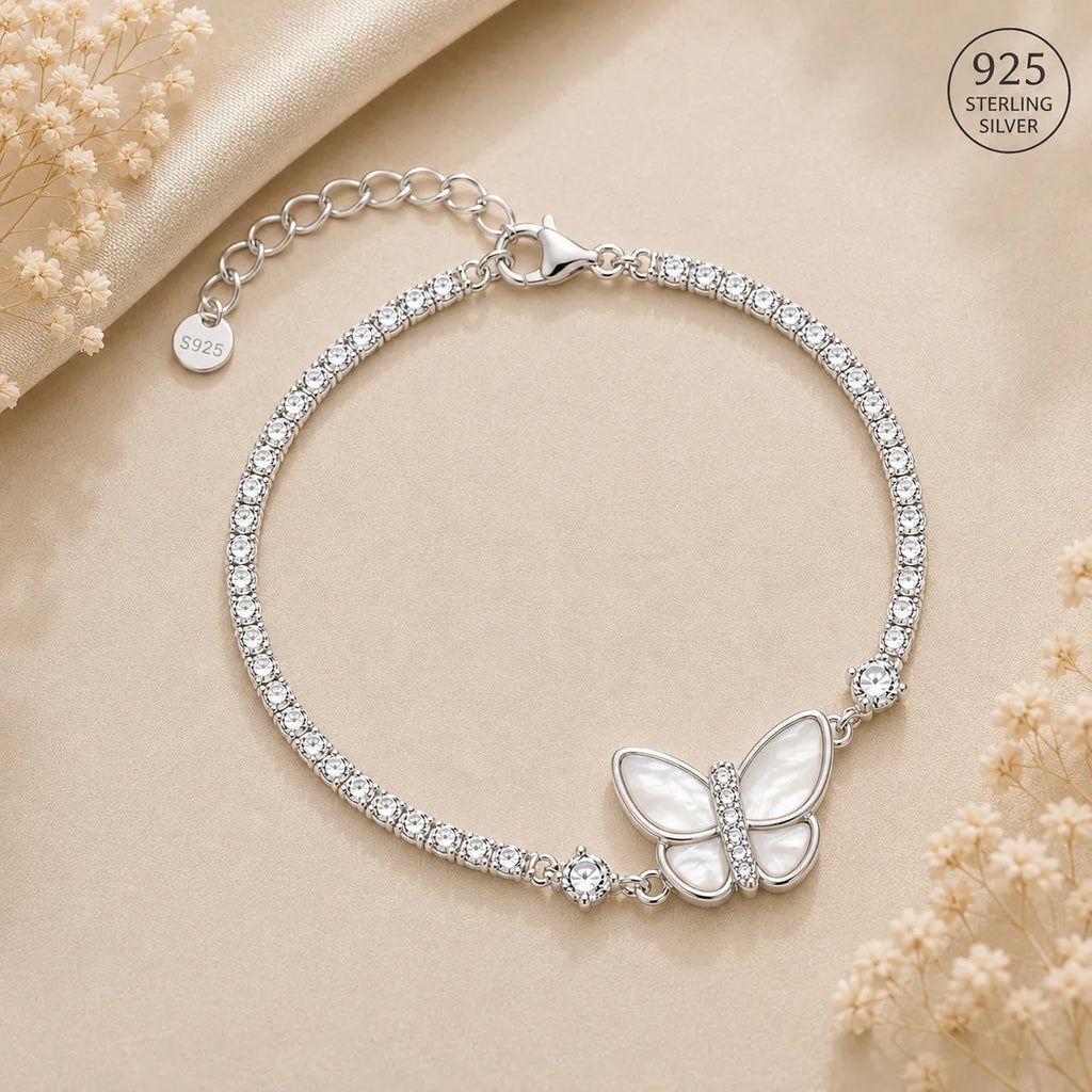 Silver Mother of Pearl Butterfly Bracelet