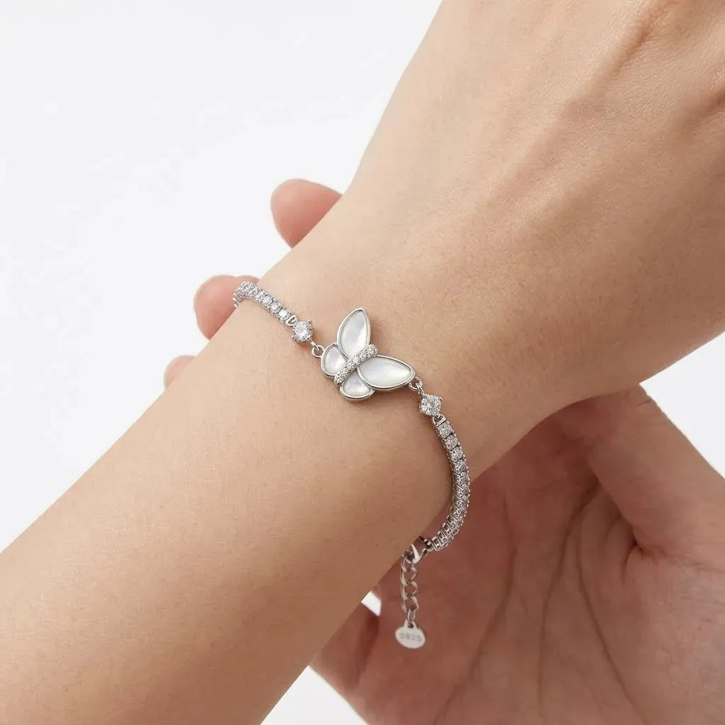 925 Sterling Silver Mother of Pearl Butterfly Bracelet for Women by Marvel Silver