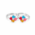 Marvel Silver multicolor flower silver toe ring pair for women