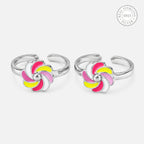 Marvel Silver multicolour flower silver toe ring pair for women