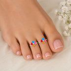 Marvel Silver multicolour flower silver toe ring pair for women
