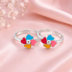 Marvel Silver multicolour flower silver toe ring pair for women