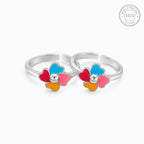 Marvel Silver multicolour flower silver toe ring pair for women