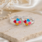 Marvel Silver multicolour flower silver toe ring pair for women