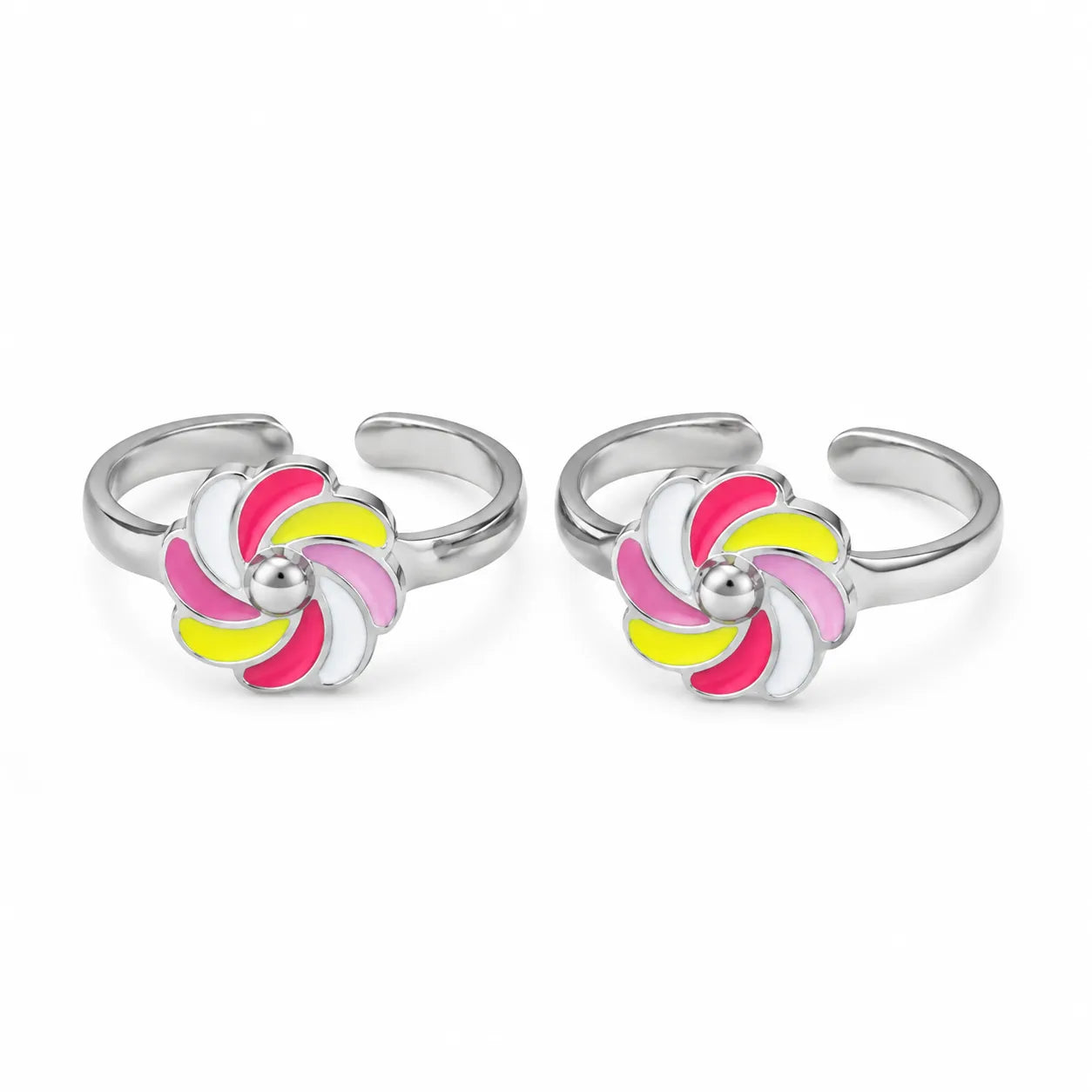 Marvel Silver multicolour flower silver toe ring pair for women