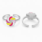Marvel Silver multicolour flower silver toe ring pair for women