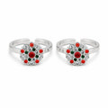 Marvel Silver multicolour floral adjustable toe ring for women with red green and white stones