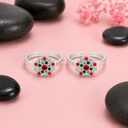Marvel Silver multicolor floral adjustable toe ring for women with red green and white stones
