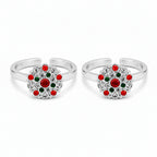Marvel Silver multicolor floral adjustable toe ring for women with red green and white stones