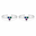 Marvel Silver multicolour triangle adjustable toe ring for women with blue green and purple stones