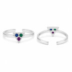 Marvel Silver multicolor triangle adjustable toe ring for women with blue green and purple stones