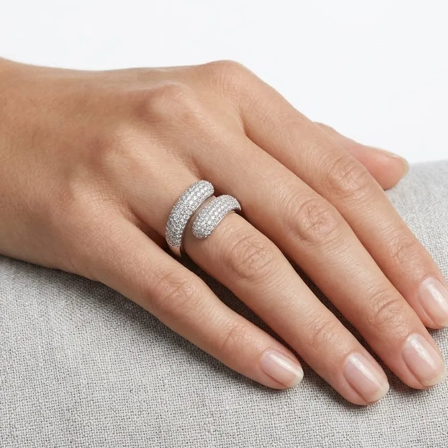 Marvel Silver open wrap silver ring for women with sparkling white stones