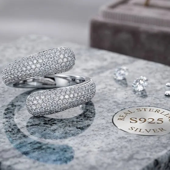 Marvel Silver open wrap silver ring for women with sparkling white stones