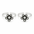 Marvel Silver oxidised flower adjustable toe ring for women with black detailing