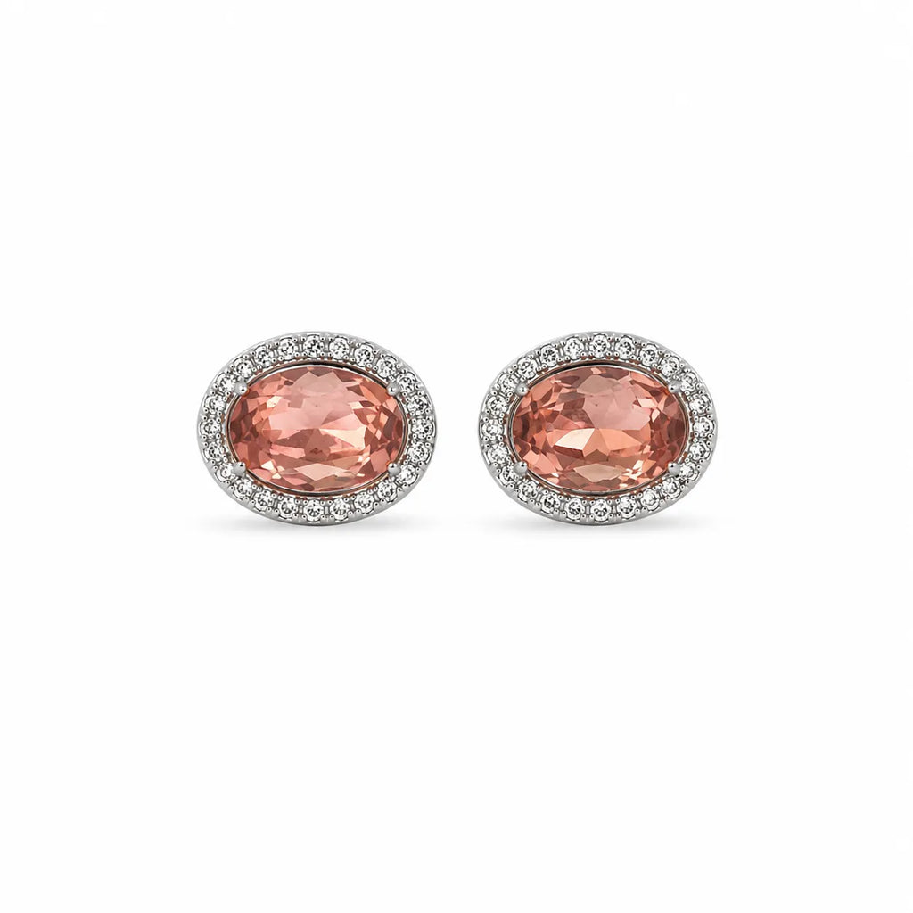 Marvel Silver peach oval stone stud earrings for girls with 1 cm size
