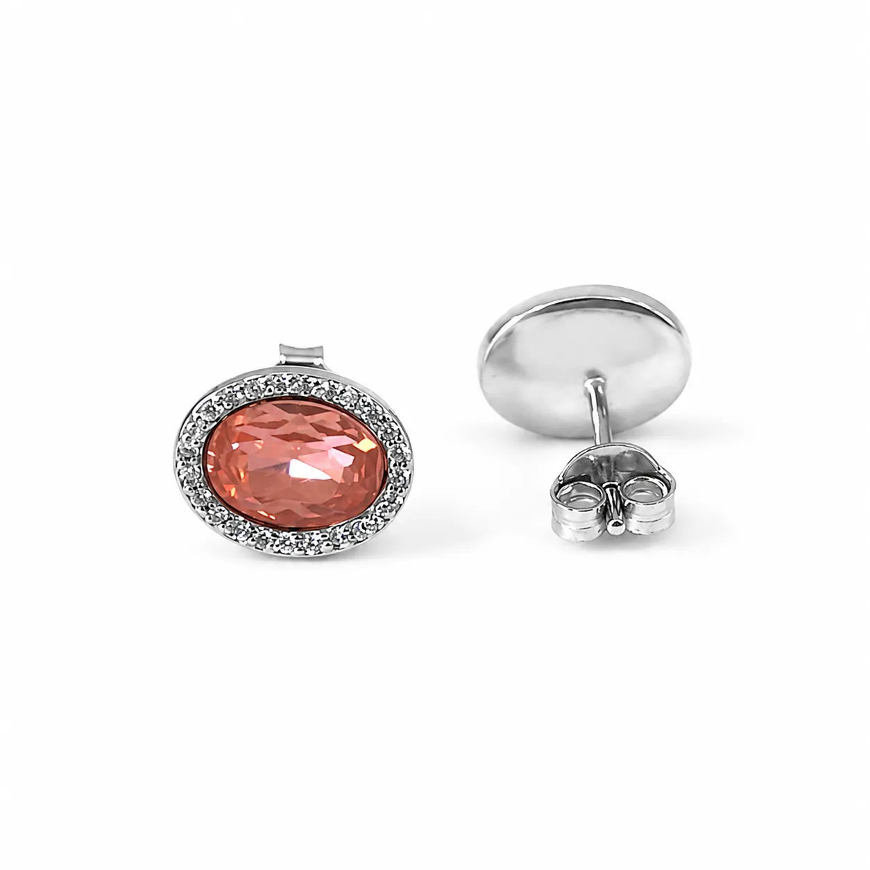 Marvel Silver peach oval stone stud earrings for girls with 1 cm size