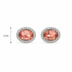 Marvel Silver peach oval stone stud earrings for girls with 1 cm size