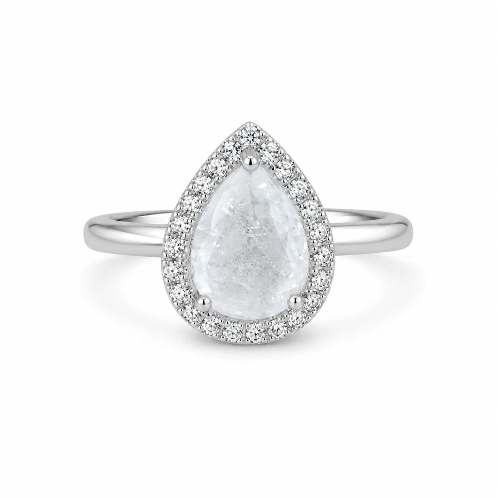 Marvel Silver pear shape white stone silver ring for women with sparkling halo design