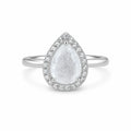 Marvel Silver pear shape white stone silver ring for women with sparkling halo design